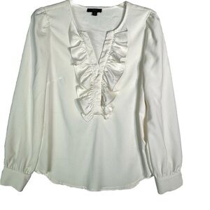 J Crew Size Ivory Ruffle V-Neck Popover Blouse Women’s Sz Small